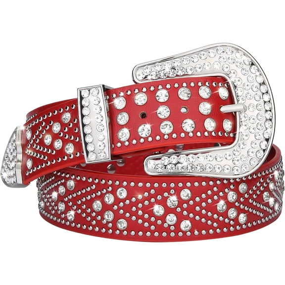 Women Rhinestone Belt, Bling y2k Western Cowgirl Men Cowboy Faux Leather Studded Belts for Jeans Pants