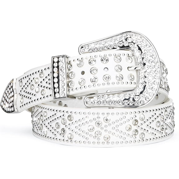 Women Rhinestone Belt, Bling y2k Western Cowgirl Men Cowboy Faux Leather Studded Belts for Jeans Pants