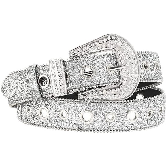 Women Rhinestone Belt Vintage Cowgirl Sequin Diamond Bling Belts Y2k Leather Belt for Men