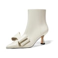 thumbnail image 1 of Women  Rhinestone Bow Ankle Boots   Pointed-Toe, Low Kitten Heel, Stylish Formal Booties, 1 of 3