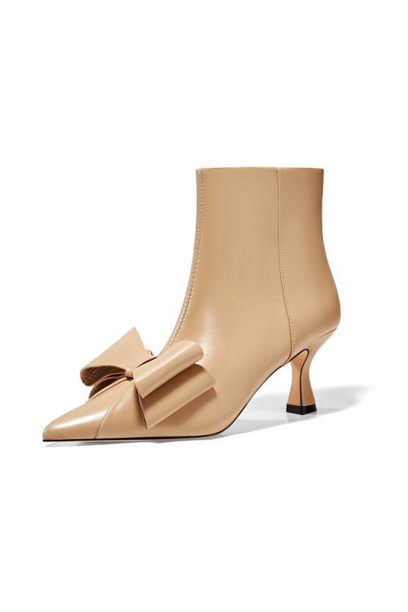 Women Rhinestone Bow Ankle Boots Pointed-Toe, Low Kitten Heel, Stylish Formal Booties