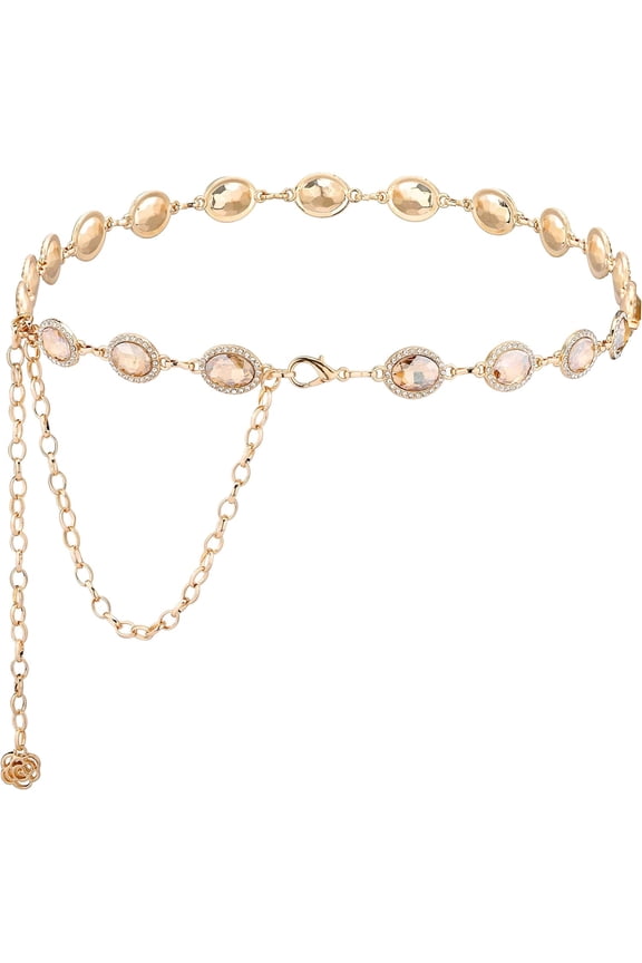 Women Rhinestone Chain Belt Metal Dress Link Belt Fashion Belly Crystal Waist Belts Skinny Cinch Waistband