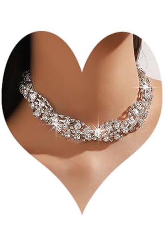 Women Rhinestone Choker Necklace Silver Sparkly Necklace Crystal Necklace Chain Jewelry for Wedding Prom Party