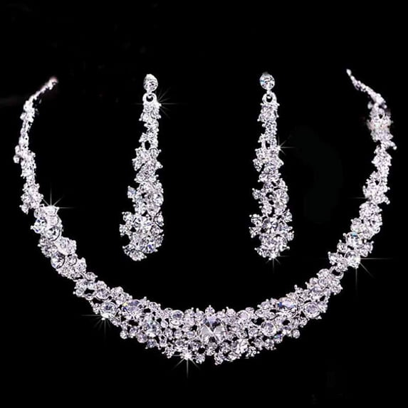 Women Rhinestone Crystal Collar Necklace Earrings Wedding Party Jewelry Set XEWA
