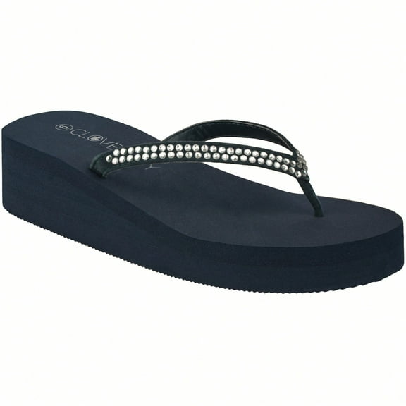 Women Rhinestone Decor Flip Flops Glamorous Summer Flip Flops Toe Post Vacation Fashion Black Flip Flops Summer Fashion Sandals