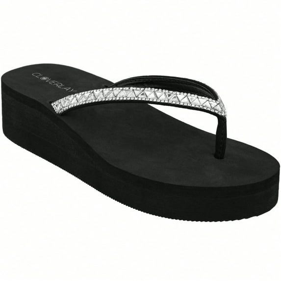 Women Rhinestone Decor Flip Flops Glamorous Summer Flip Flops Toe Post Vacation Fashion Black Flip Flops Summer Fashion Sandals