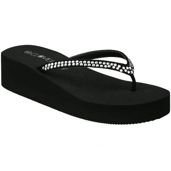 Women Rhinestone Decor Flip Flops Glamorous Summer Flip Flops Toe Post Vacation Fashion Black Flip Flops Summer Fashion Sandals