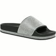 thumbnail image 1 of Women Rhinestone Decor Outdoor And Indoor Glamorous Black Flat Slides Rhinestone Slide Sandals, 1 of 5