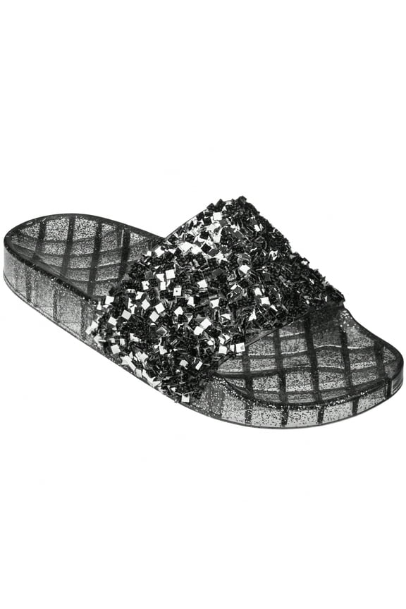 Women Rhinestone Decor Outdoor And Indoor Glamorous Flat Slides Jelly Glitter Slide Sandals Slippers