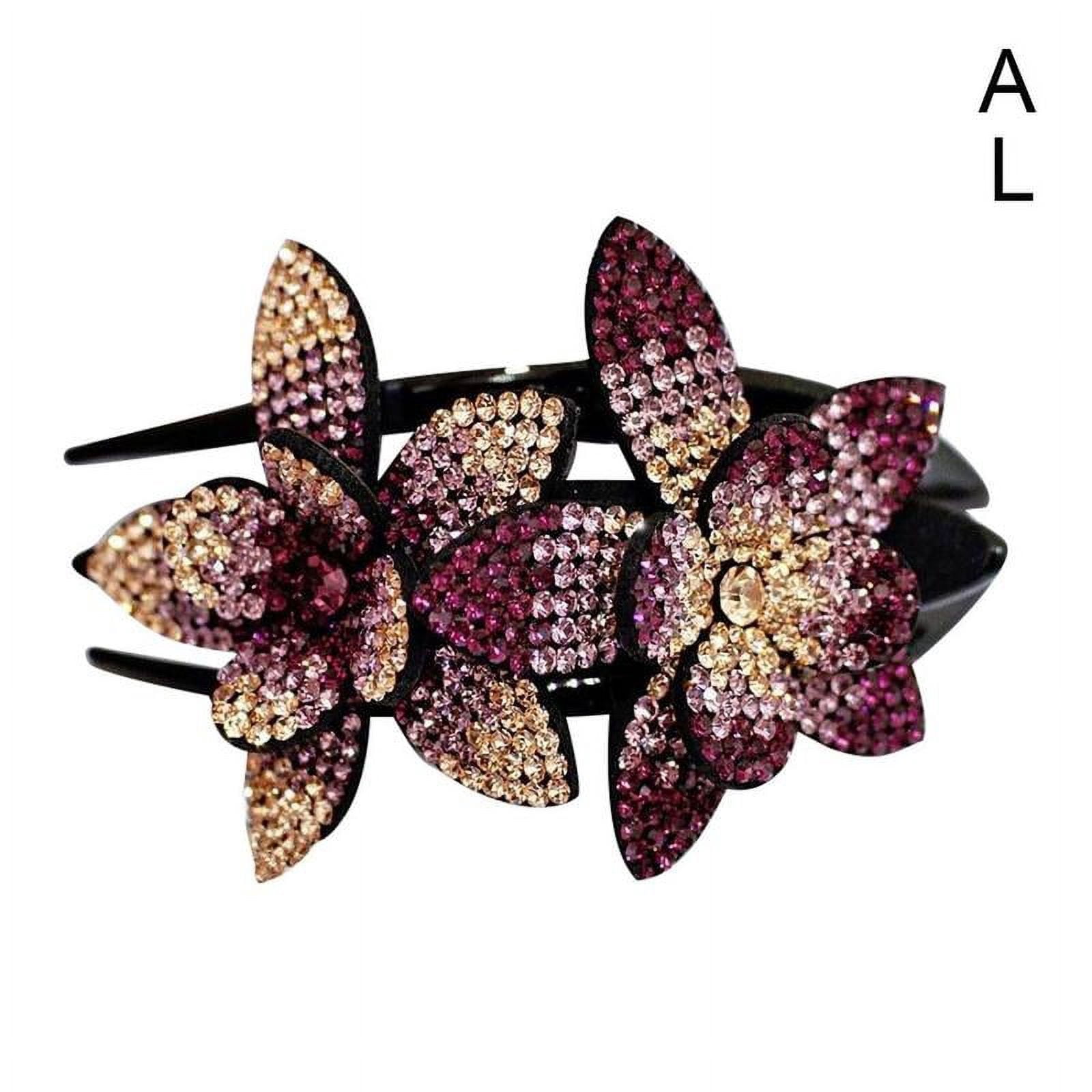Women Rhinestone Double Flower Hair Clips Shinning Crystal Drills Duckbill Hair Claws Elegant Hair Combs Hairgrip Headwear Hair B7F2