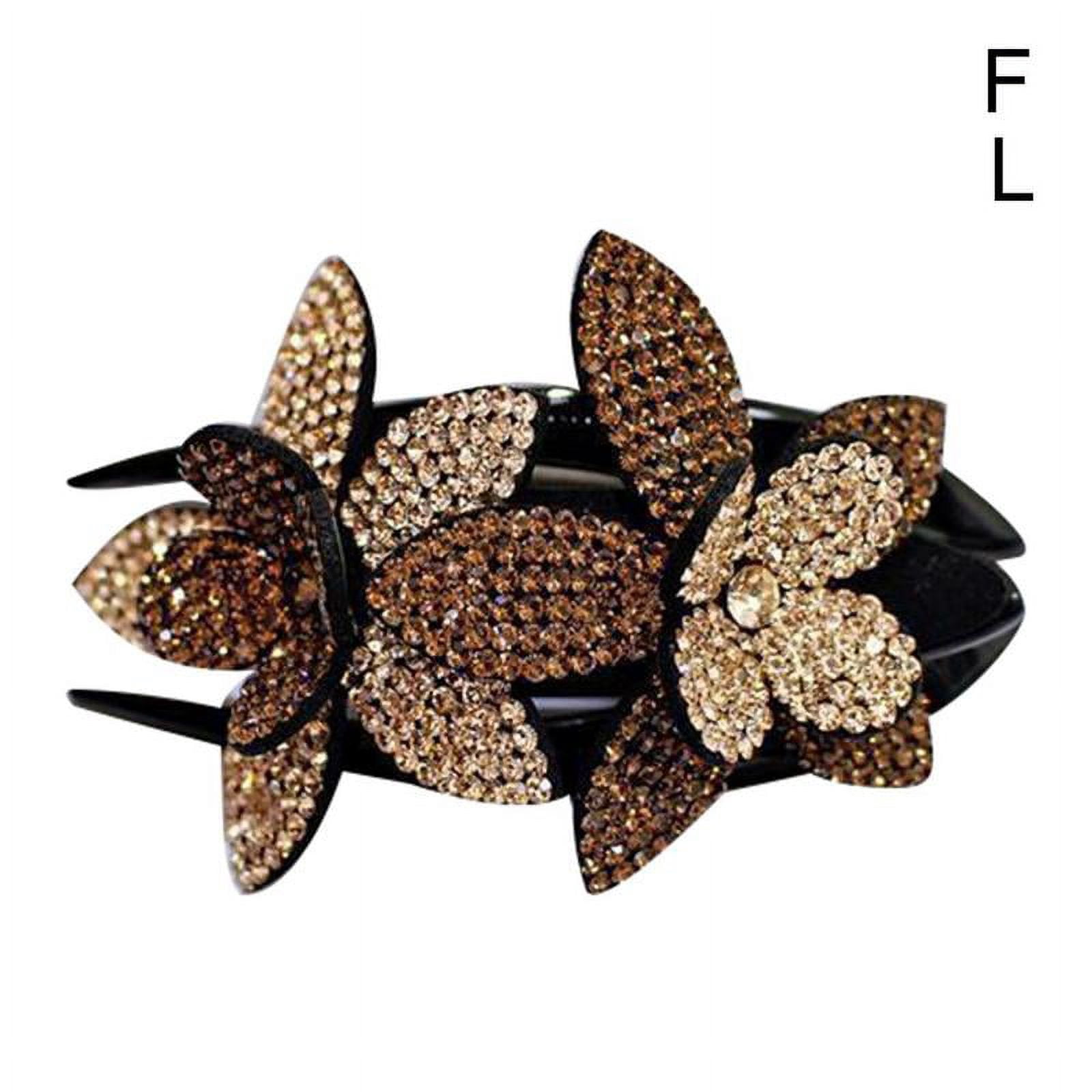 Women Rhinestone Double Flower Hair Clips Shinning Crystal Drills Duckbill Hair Claws Elegant Hair Combs Hairgrip Headwear Hair P5E7
