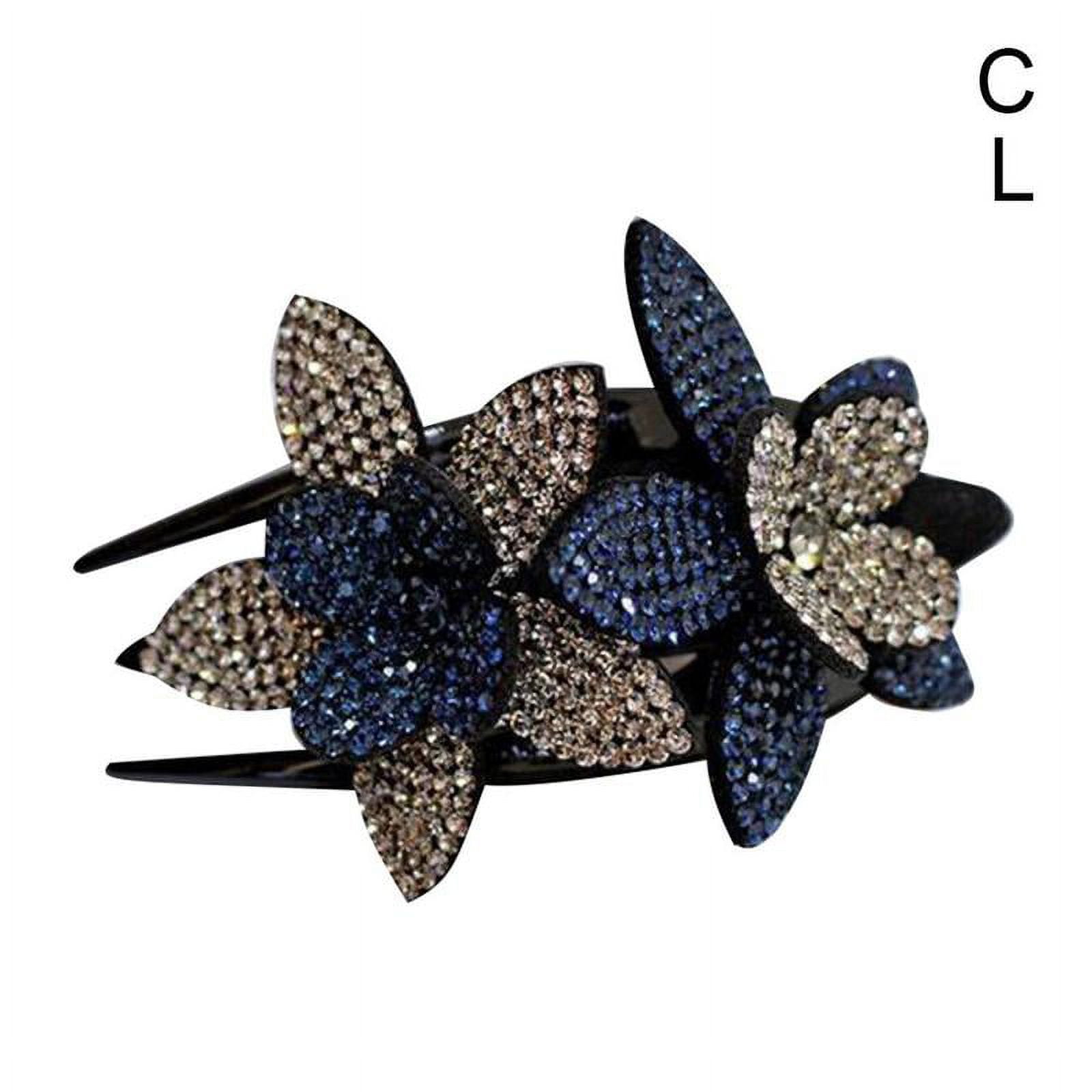 Women Rhinestone Double Flower Hair Clips Shinning Crystal Drills Duckbill Hair Claws Elegant Hair Combs Hairgrip Headwear Hair X8K1