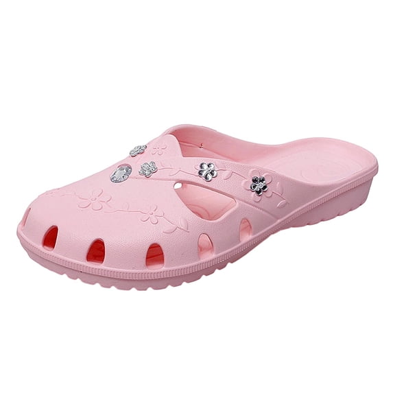 Women Rhinestone Flat Sandals EVA Garden Sandals Summer Shoes Lightweight