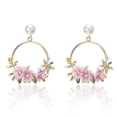 thumbnail image 1 of Women Rhinestone Flower Jewellery Round Circle Hoop Earrings, 1 of 1