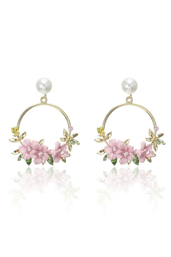Women Rhinestone Flower Jewellery Round Circle Hoop Earrings
