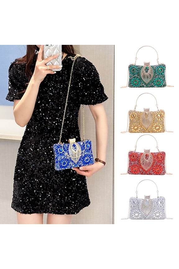 Women Rhinestone Handbag Celebrity Star Prom Cocktail Party Banquet Purse Slim Hollow Chain Rhinestone Evening Bag for Keys Lipsticks