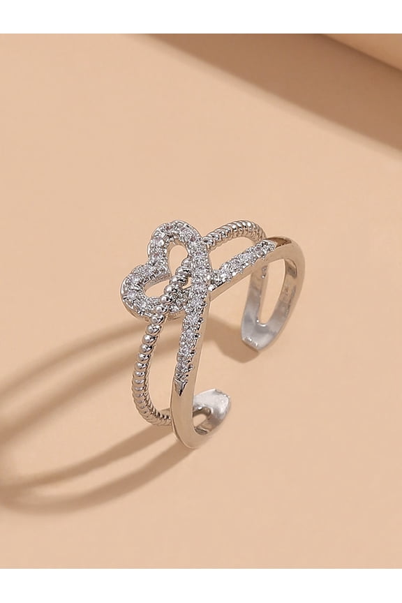 Women Rhinestone Heart Decor Ring