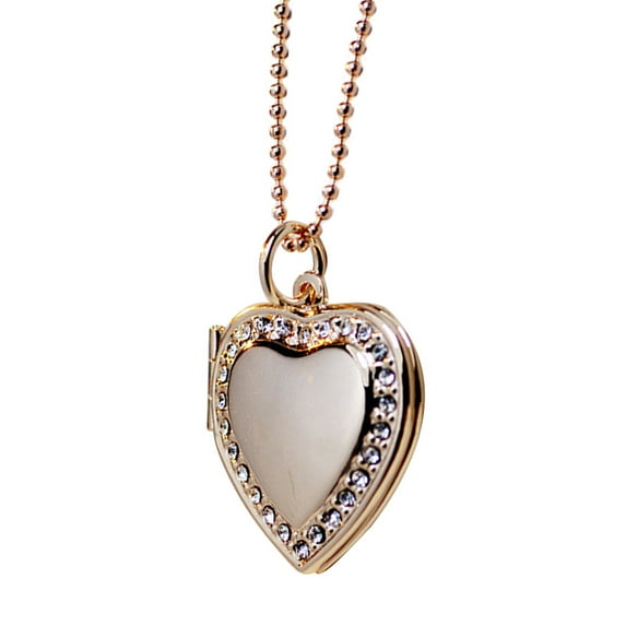 Women Rhinestone Heart Photo Frame Locket Necklace Clavicle Chain Jewelry Gift