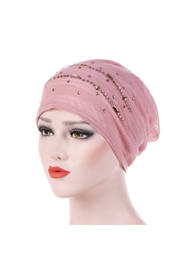 Women Rhinestone India Hat Muslim Ruffle Cancer Chemo Beanie Turban Wrap Cap Baseball Caps Women's Baseball Caps