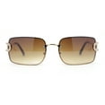 thumbnail image 1 of Women Rhinestone Jewel Rimless Rectangle Metal Rim Sunglasses Gold - Brown, 1 of 4
