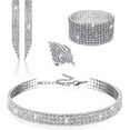thumbnail image 1 of Women Rhinestone Jewelry Set Include Rhinestone Stretch Bracelet Bangle Crystal Rhinestone Necklace Ring Dangle Fringe Earrings for Women Costume Jewelry, Bridal Jewelry, Fashion Jewelry Sets, 1 of 7