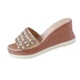 thumbnail image 1 of Women Rhinestone Platforms Sandals Wedge Chunky High Heels Sandal Sparkly Open Toe Summer Dressy Slip on Shinny Fashion Footwear Comfort Breathable Casual Shoes, 1 of 5