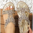 thumbnail image 1 of Women Rhinestone Sandals T-Strap Buckle Bohemian Pearl Crystal Flat Sandals, 1 of 8