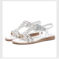 thumbnail image 1 of Women Rhinestone Sandals T-Strap Buckle Bohemian Pearl Crystal Flat Sandals, 1 of 8