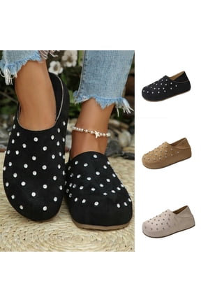 Women Rhinestone Slip on Mule Loafers Vintage Solid Two-Wear Platform Flat Shoes Fashion Fall Casual Shoes Brown 9(43)
