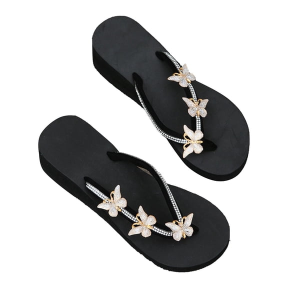 Women Rhinestone Slope Heel Open Toe Bow-Knot Slippers Clip-Toe Shoes Comfy Sandals Casual Comfortable Beach Sandals Flip Flop Shoes