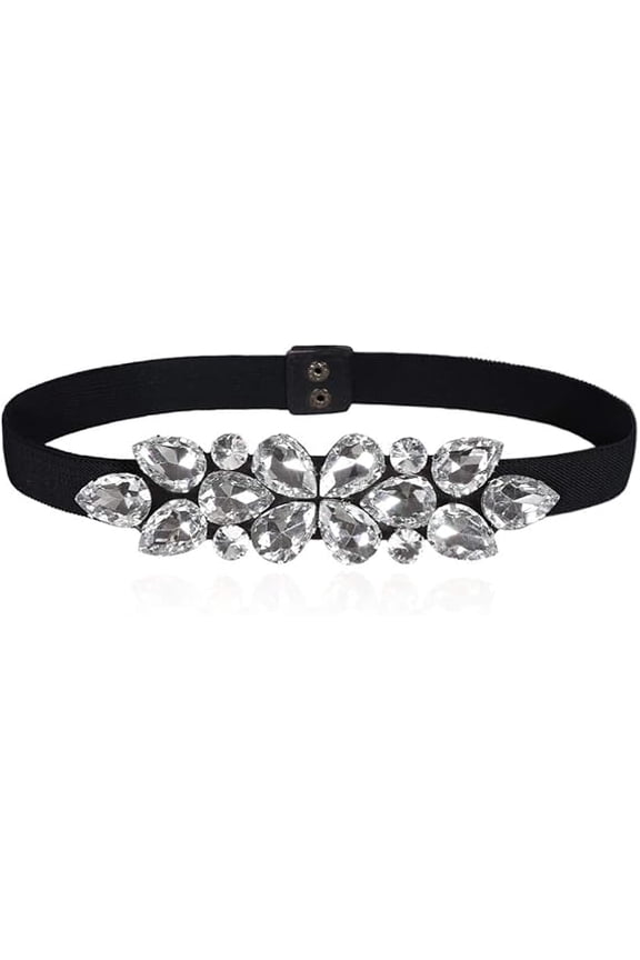 Women Rhinestone Stretch Belts Thin Skinny Elastic Wasit Belt Beaded Crystal Belts for Lady Dresses