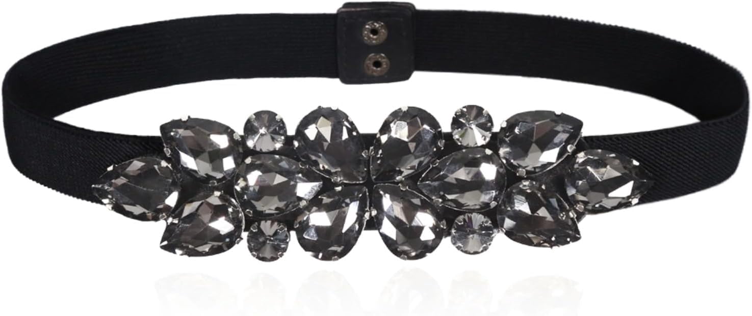 Women Rhinestone Stretch Belts Thin Skinny Elastic Wasit 