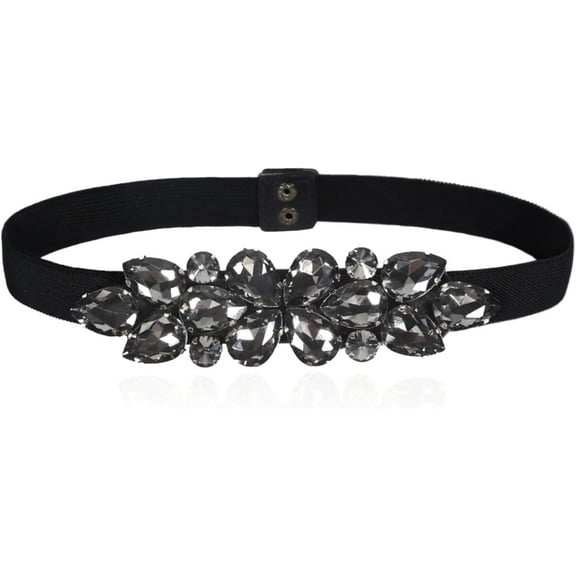 Women Rhinestone Stretch Belts Thin Skinny Elastic Wasit Belt Beaded Crystal Belts for Lady Dresses