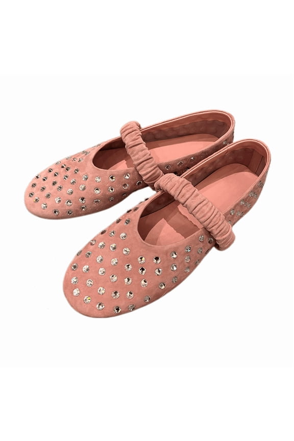 Women Rhinestone Studded Flats Slip On Pointed Toe Shoes
