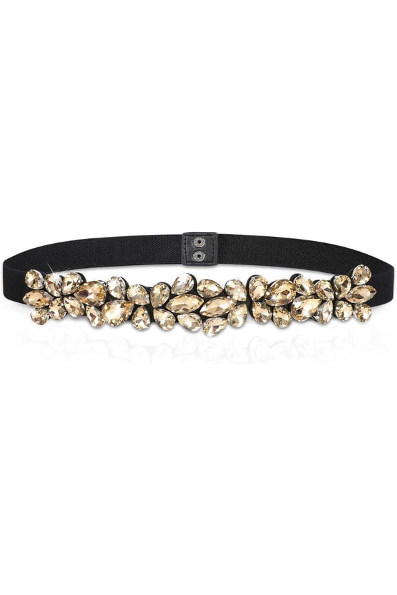 Women Rhinestone Waist Belt Beaded Crystal Stretchy Elastic Belt for Dress