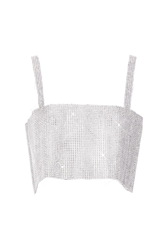 Women Rhinestones Crop Sparkly Crystal Top Sleeveless Spaghetti Strap Tube Top Rave Party Clubwear