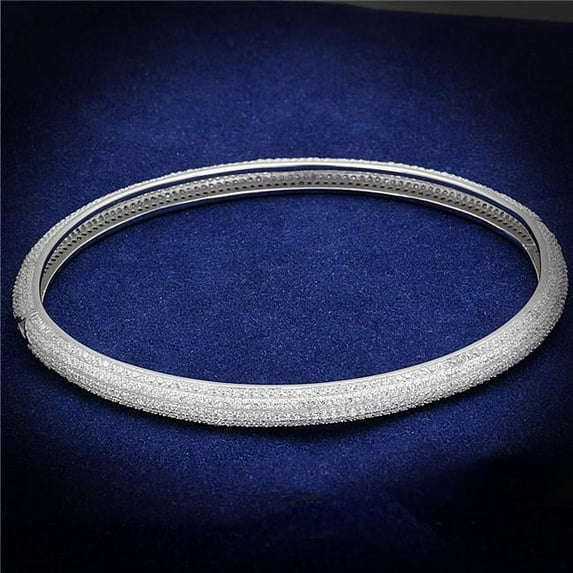 Women Rhodium 925 Sterling Silver Bangle with AAA Grade CZ in Clear - 6.75 in.