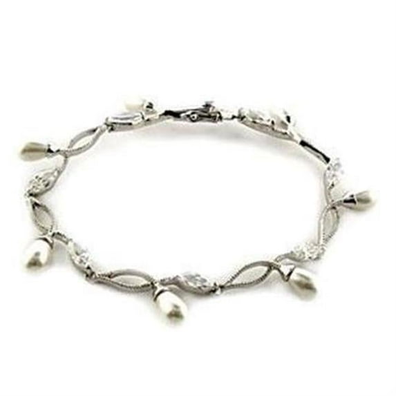 Women Rhodium 925 Sterling Silver Bracelet with Synthetic in White - 7 in.