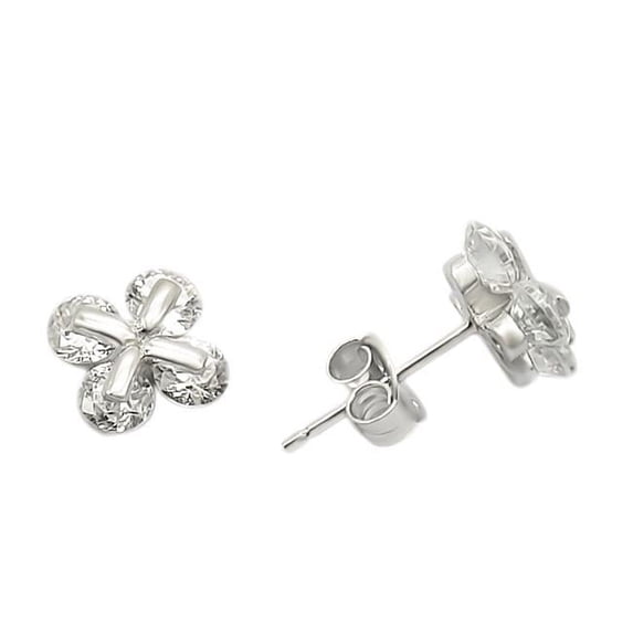 Women Rhodium 925 Sterling Silver Earrings with AAA Grade CZ in Clear