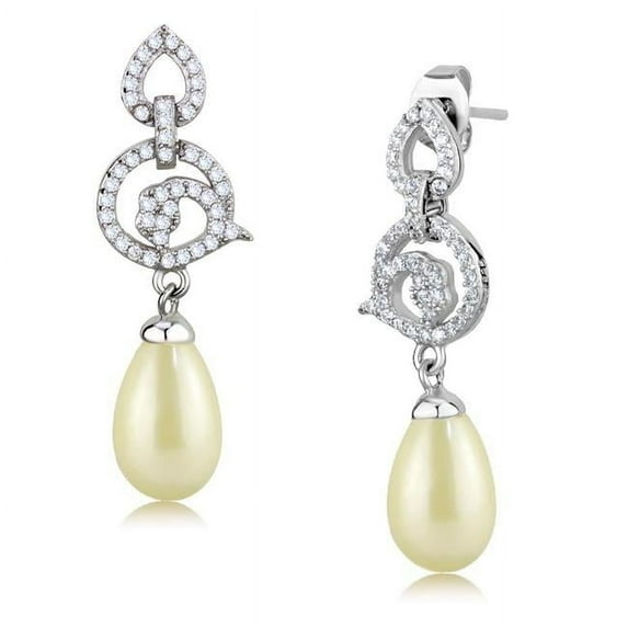 Women Rhodium 925 Sterling Silver Earrings with Synthetic in White