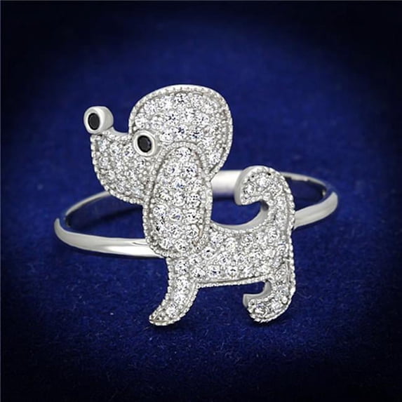 Women Rhodium 925 Sterling Silver Ring with AAA Grade CZ in Black Diamond - Size 6