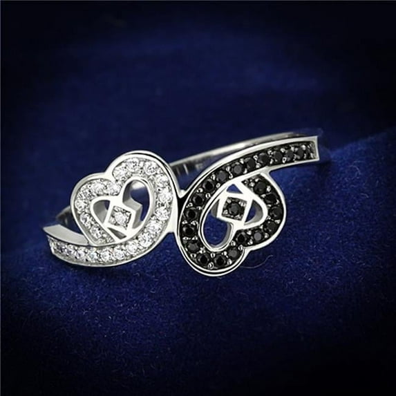 Women Rhodium 925 Sterling Silver Ring with AAA Grade CZ in Black Diamond - Size 7