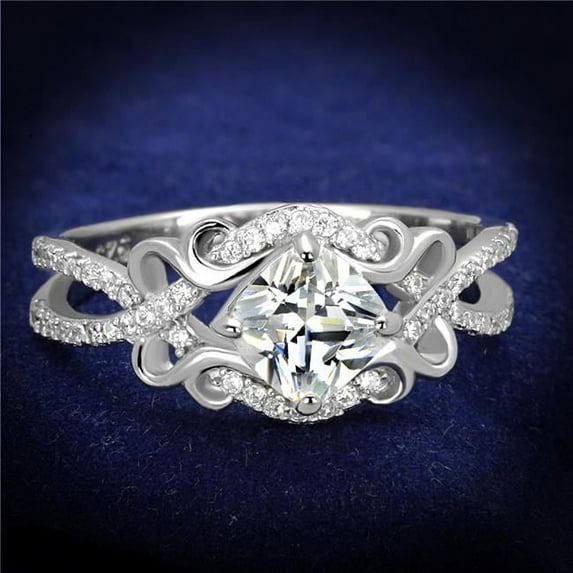Women Rhodium 925 Sterling Silver Ring with AAA Grade CZ in Clear - Size 5