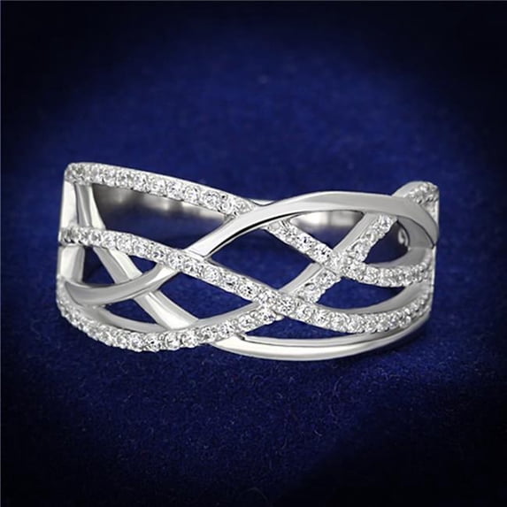 Women Rhodium 925 Sterling Silver Ring with AAA Grade CZ in Clear - Size 5