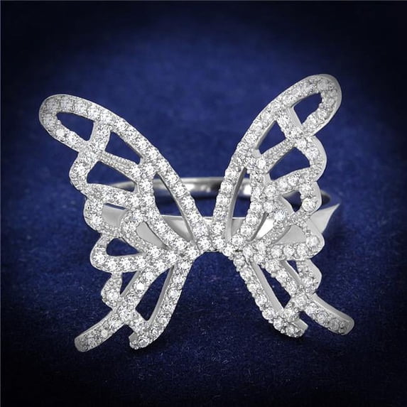Women Rhodium 925 Sterling Silver Ring with AAA Grade CZ in Clear - Size 5
