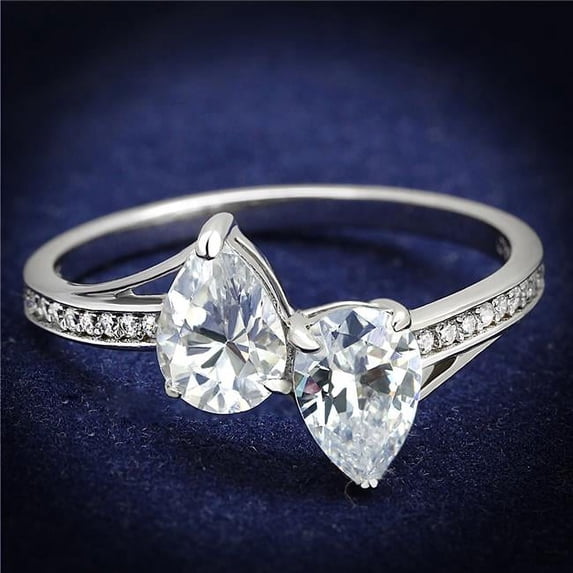 Women Rhodium 925 Sterling Silver Ring with AAA Grade CZ in Clear - Size 6