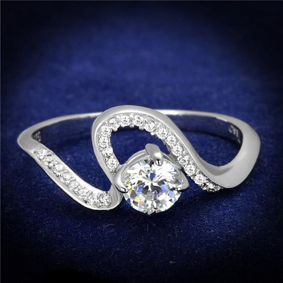 Women Rhodium 925 Sterling Silver Ring with AAA Grade CZ in Clear - Size 8