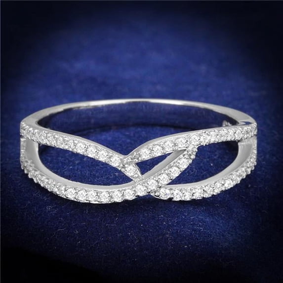 Women Rhodium 925 Sterling Silver Ring with AAA Grade CZ in Clear - Size 8