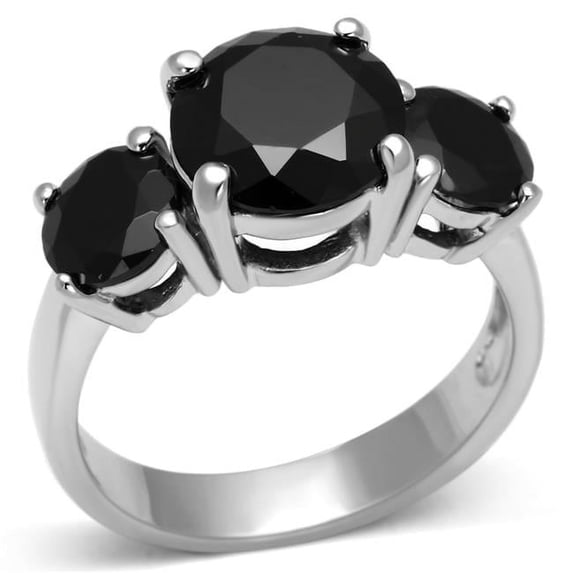 Women Rhodium 925 Sterling Silver Ring with AAA Grade CZ in Jet - Size 7