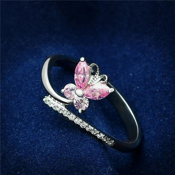 Women Rhodium 925 Sterling Silver Ring with AAA Grade CZ in Light Rose - Size 6